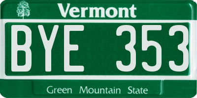 VT license plate BYE353