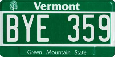 VT license plate BYE359