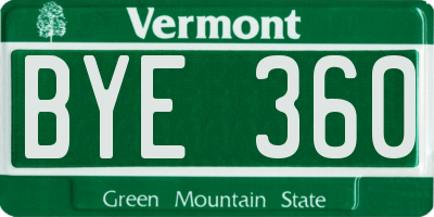 VT license plate BYE360