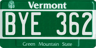 VT license plate BYE362