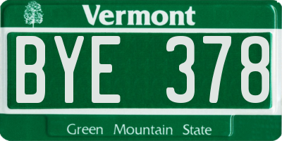 VT license plate BYE378