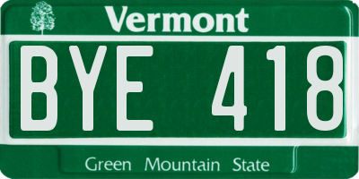 VT license plate BYE418