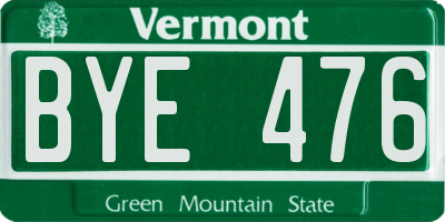 VT license plate BYE476
