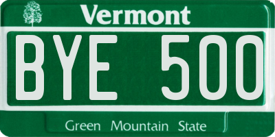 VT license plate BYE500