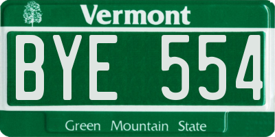 VT license plate BYE554