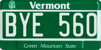 VT license plate BYE560