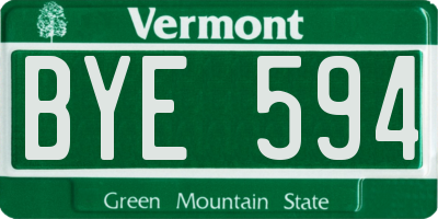 VT license plate BYE594