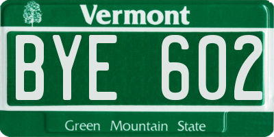 VT license plate BYE602