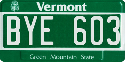 VT license plate BYE603