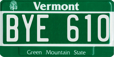 VT license plate BYE610
