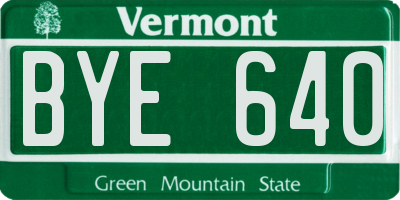 VT license plate BYE640