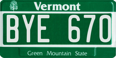 VT license plate BYE670