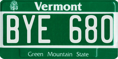 VT license plate BYE680