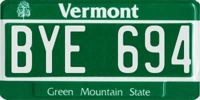 VT license plate BYE694