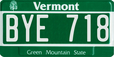 VT license plate BYE718