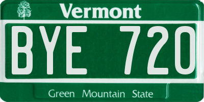 VT license plate BYE720