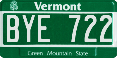 VT license plate BYE722