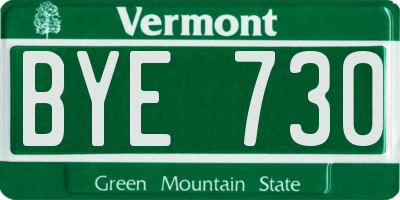 VT license plate BYE730