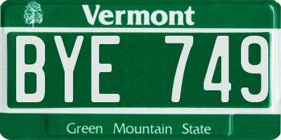 VT license plate BYE749