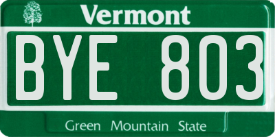 VT license plate BYE803
