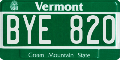 VT license plate BYE820