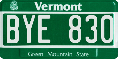 VT license plate BYE830