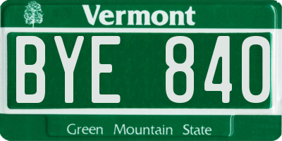 VT license plate BYE840