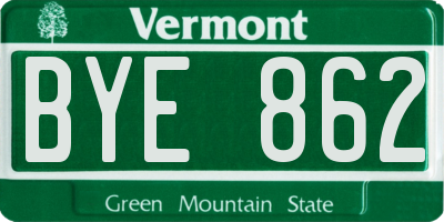 VT license plate BYE862