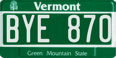 VT license plate BYE870
