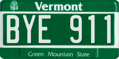 VT license plate BYE911