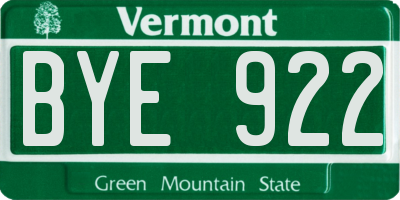 VT license plate BYE922
