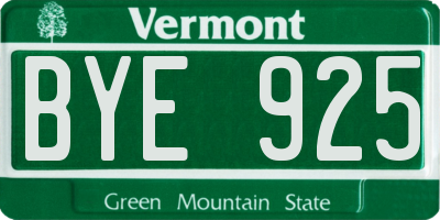VT license plate BYE925