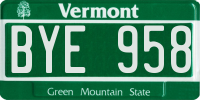 VT license plate BYE958