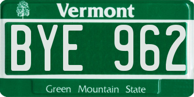 VT license plate BYE962