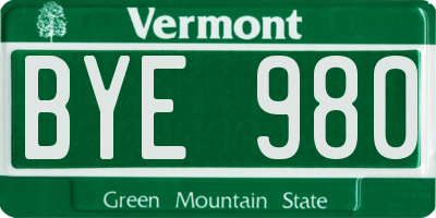 VT license plate BYE980