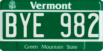 VT license plate BYE982