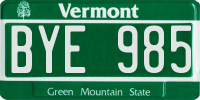 VT license plate BYE985