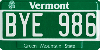 VT license plate BYE986