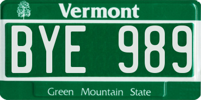 VT license plate BYE989