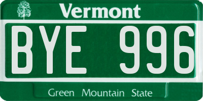 VT license plate BYE996