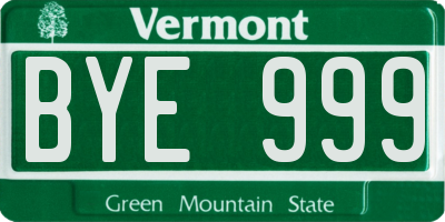 VT license plate BYE999