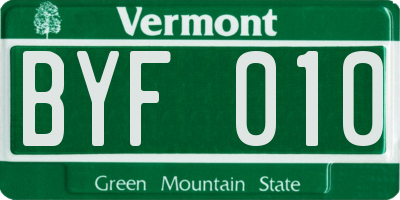 VT license plate BYF010