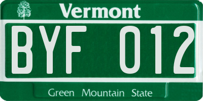 VT license plate BYF012