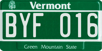 VT license plate BYF016