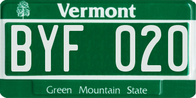 VT license plate BYF020