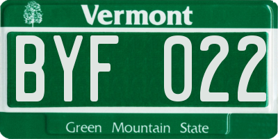 VT license plate BYF022