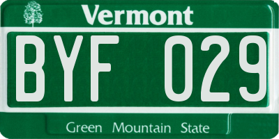 VT license plate BYF029