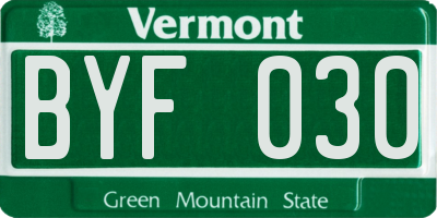 VT license plate BYF030