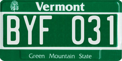 VT license plate BYF031