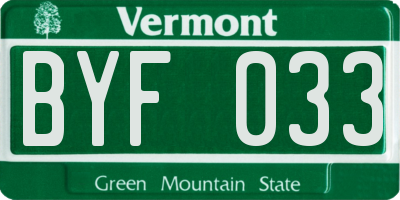 VT license plate BYF033